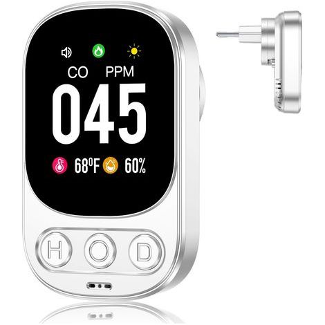 3-in-1 Carbon Monoxide Detector with Alarm, Temperature and Humidity Sensor, Ideal for Home, Caravan, Apartment, Basement, EN 50291 Certified. (White) (1/5)