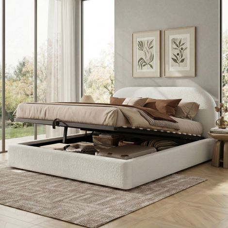 letto letto matrimoniale contenitore bouclé beige HAVRYA (1/5)