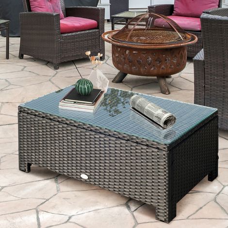 Table Basse de Jardin Plateau Verre trempé 5 mm rotin tressé 85 x 50 x 39centimètres Max. 50 kg Noir