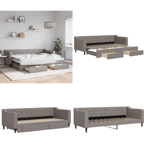 Tagesbett Ausziehbar mit Schubladen Taupe 80x200 cm Stoff - Schlafsofa - Sofa-Bett (1/5)