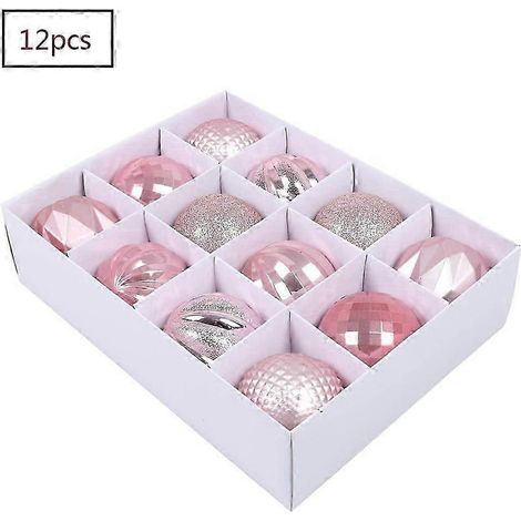 Boules de Noël roses, ensemble de 12 décorations de Noël en plastique, boîte de boules de Noël incassables. (1/4)