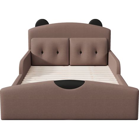 Lit plateforme 140x200 cm en lin avec tête de lit ours, 2 coussins HOMVRA (1/5)
