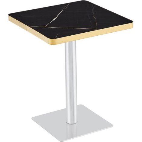 Table à manger forme carrée plateau uv effet marbre structure métallique style moderne (1/5)