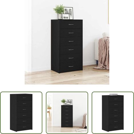 Schubladen - Sideboard mit 6 Schubladen Schwarz Eichen-Optik 50x34x96 cm (1/5)