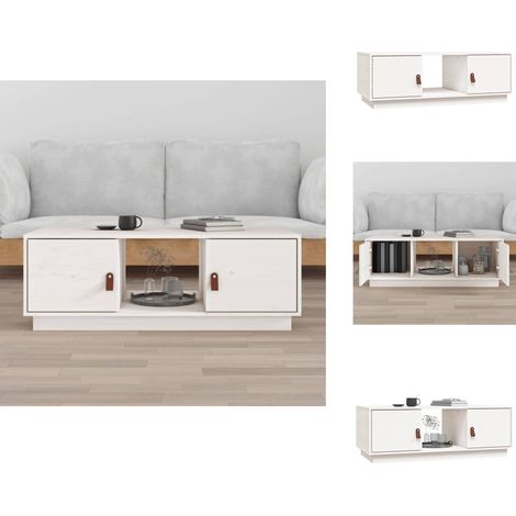 Table basse Blanc 100x50x35 cm Bois massif de pin - Table Basse Blanche - Table Basse Design - Table Basse Bois Massif - Table Basse Rangement - Meuble Salon (1/5)