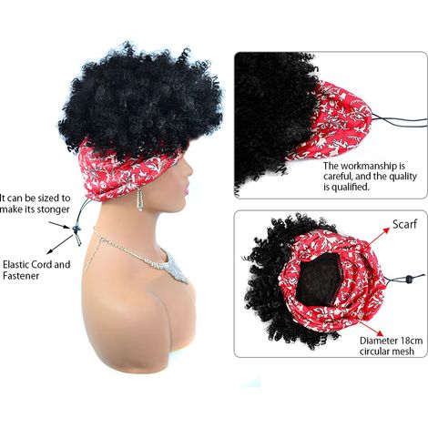 Perruque Afro Bouclée Court pour Femme Noire, Bandeau 2-en-1, Cheveux Synthétiques Frisés, Style Quotidien et Fête (1/5)