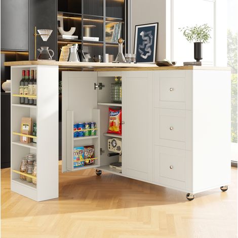 MEUBLIV Kücheninsel 203x39x106 cm weiß – 360° drehbar, vielseitiger Stauraum (1/5)