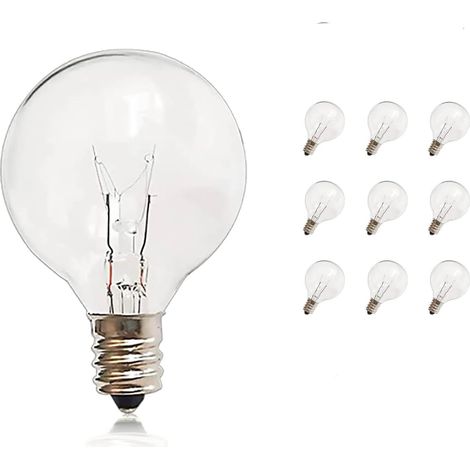 G40 Bulbs Pack of 10 – E12 7W 60 lm – Waterproof Filament – For Indoor/Outdoor Decorative Lights and Garlands – Amber Light