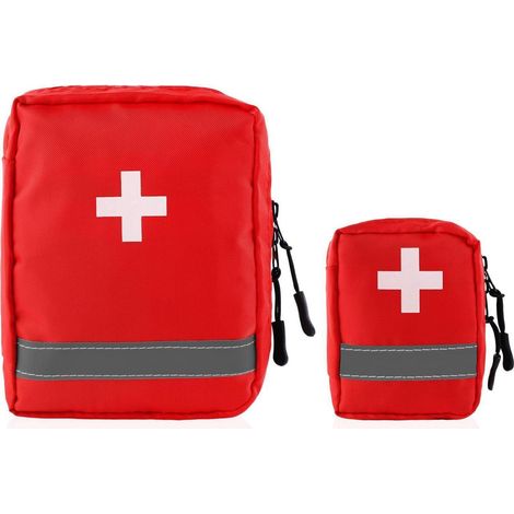 2er Set Erste Hilfe Tasche Reise mit Nachtreflexionsstreifen Rot