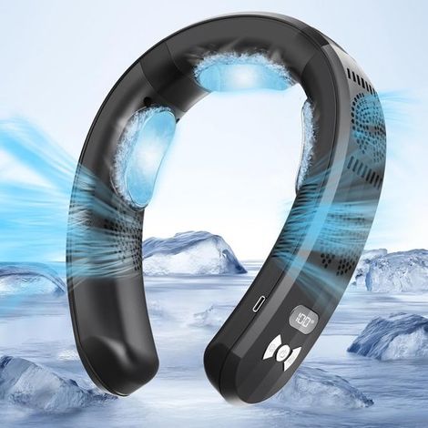 Ventilador de cuello portátil con función de refrigeración,ventilador sin aspas,equipado con 3 placas de refrigeración avanzadas,negro (1/5)