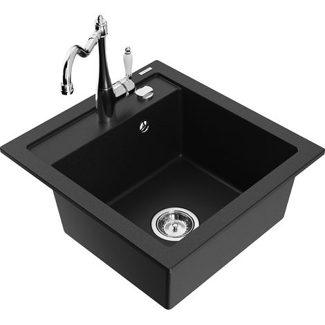Mexen Vito 1-Becken-Granit-Spüle mit Mischbatterie Carla, Schwarz - 6503-77-670700-00 (1/5)