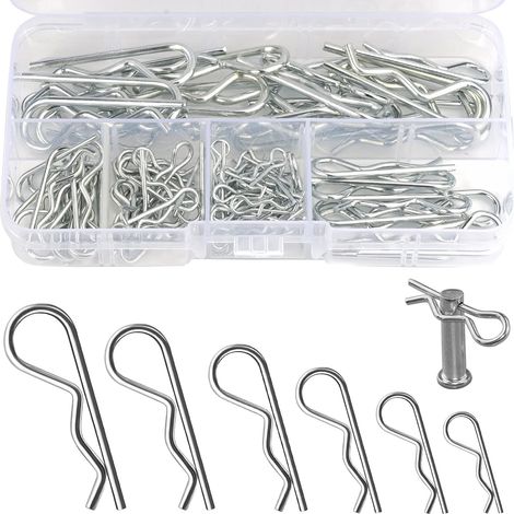 100 Pièces Goupilles Fendues R Clips, 6 Tailles Différentes Fixation Cotter Robuste Plaqué Zinc avec Boîte en Plastique Cotter pour Voitures, Mécaniciens, Garages, Équipement de Puissance, etc (1/5)