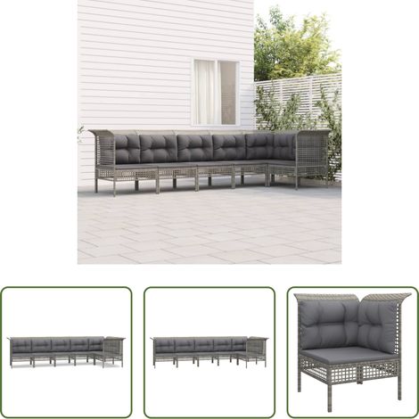 vidaXL Rattan -  6-tlg. Garten-Lounge-Set mit Kissen Grau Poly Rattan (1/5)