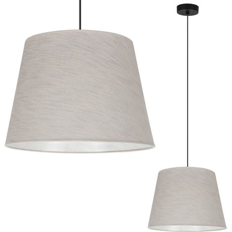 LAMPADA A SOSPENSIONE, CONO IN LINO, NERO, 1 PIATTO, PARALUME BEIGE CHIARO, L02 38CM (1/5)