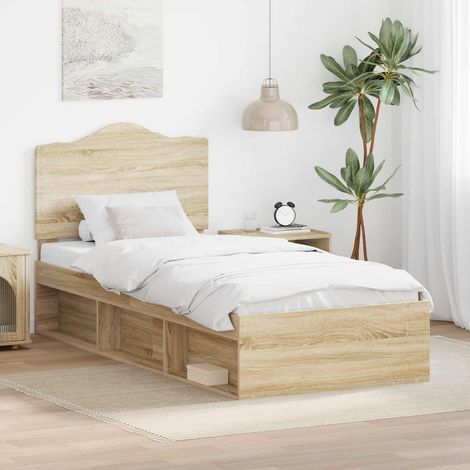 Bed Frame with Headboard Sonoma 100 x 200 cm Solid Pine Wood vidaXL (1/5)