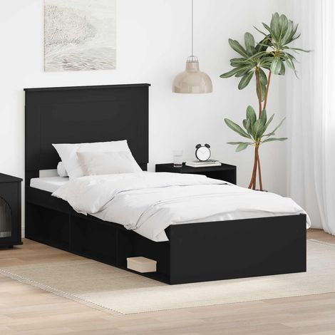 Cadre de lit-Structure de lit Noir 75 x 190 cm Bois de pin massif 740097 (1/5)