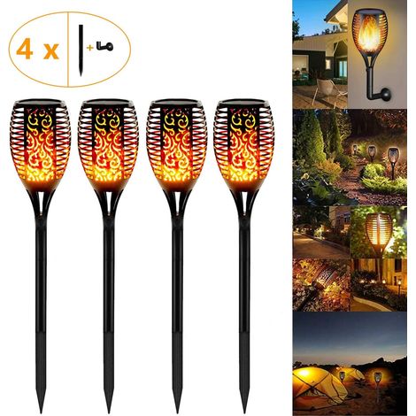 Lampe solaire à flamme, lot de 4 lampes solaires de jardin étanches IP65, torches solaires avec flammes réalistes, allumage/extinction automatique.-AquaForge