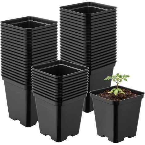 Garronda Pot de Fleur Carré en Plastique 9 × H 9,6 cm (0,5L) Lot 50 Godets Semis Pots de Pépinière avec Drainage Résistants Intempéries pour Culture Plantes Jardin Serre Intérieur Extérieur GD-0199