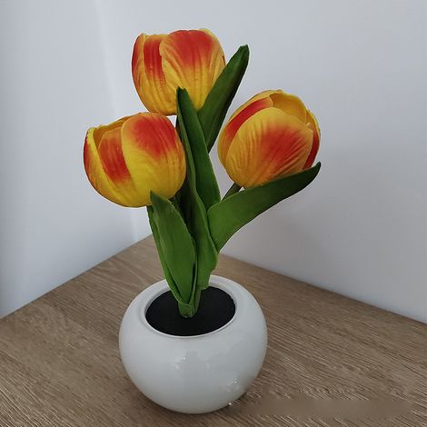 Lampe tulipe décorative d'intérieur, lampe de table LED simulant un pot de fleurs de tulipe, lampe veilleuse d'ambiance, cadeau (1/5)