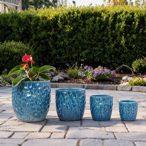 Pots de fleurs en céramique bleue ensemble de 4 tailles assorties (1/5)