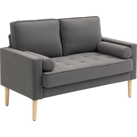 Canapé 2 places banquette moderne velours 127 cm, coussins épais, oreillers inclus, assise capitonnée, gris