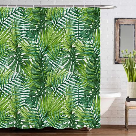 Rideau de douche motif forêt tropicale Rideau de douche avec crochets Lavable et durable Tissu imperméable 180 x 180 cm (1/5)