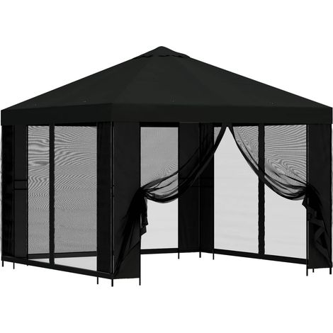 Garden Gazebo with Sidewalls 3 x 3 m Black Polyester and Steel vidaXL