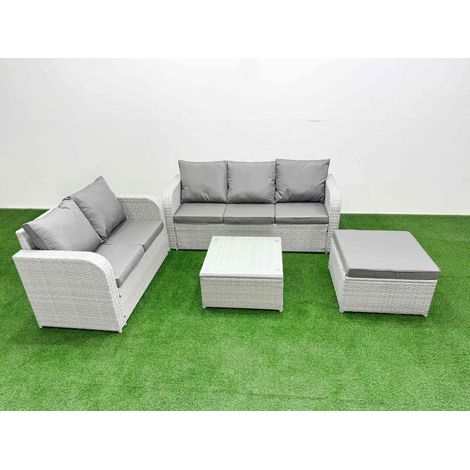 Fimous 6 Seater PE Rattan Wicker Garden Furniture Patio Conservatory Sofa Set with Square Coffee Table 3 Seater Sofa Love Sofa Big Footstool (1/4)