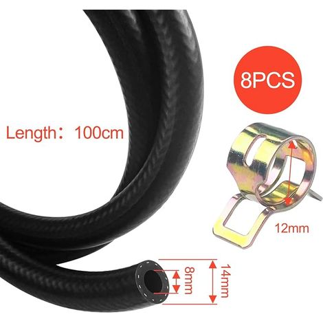 durite essence, 8mm Diamètre Intérieur durite gasoil, tuyau essence avec colliers de serrage, Tuyau de Carburant pour Camion, Voiture, Tracteur ou Petit Moteur
