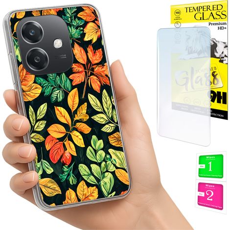 Coque pour Oppo A40 / A40m / A60 5G - Coque arrière avec motif feuilles et verre trempé (1/5)