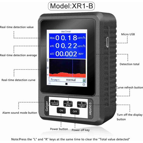 Compteur Geiger XR1, détecteur de rayonnement nucléaire, technologie de détection GM, dosimètre personnel à compteur Geiger, détecteur de billes, affichage du dosimètre à rayons X β γ (1/5)