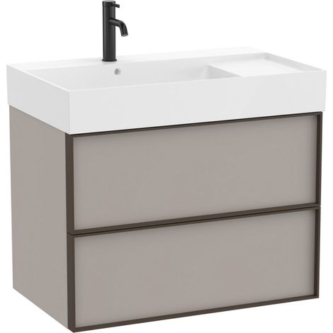 Pack meuble unik "INSPIRA" 800 - 2 tiroirs + lavabo plan en fineceramic - Gris Mat - Roca (1/2)