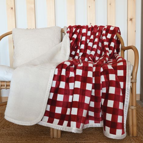 Jeté de canapé et lit motif vichy en polaire Bordeaux 150x200 cm
