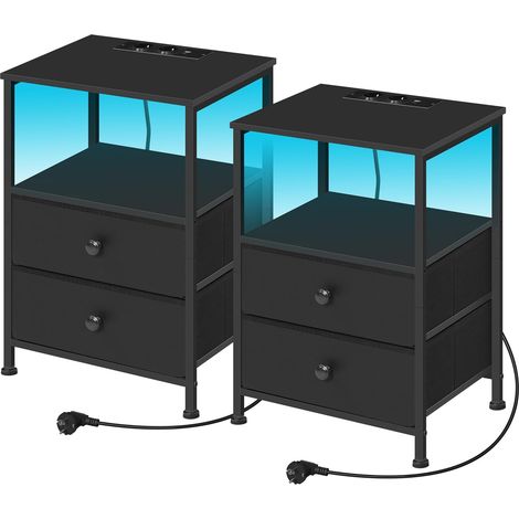 WOLTU 2x Comodino Mobiletto Cassettiera 2 Cassetti Design Con Led Nero