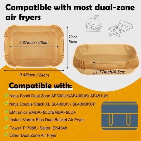 Papier Cuisson Pour Air Fryer Ninja Double Stack XL SL400EU 9,5L, 120 Pièces Accessoire Pour Air Fryer Ninja, Papier Sulfurisé Compatible Ninja AF300EU 7.6L/ Foodi Max Dual Zone AF400EU