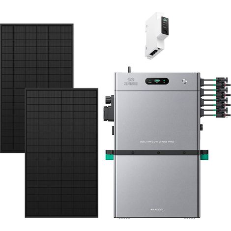 Zendure SolarFlow 2400 Pro - Batterie Solaire 2400W AC, PV 4800W, 2.4-16.8kWh, Plug & Play, IP65, avec Compteur intelligent 3CT-S, avec AB3000L (2.88 kWh), avec 515Wx2 Panneau Bifacial