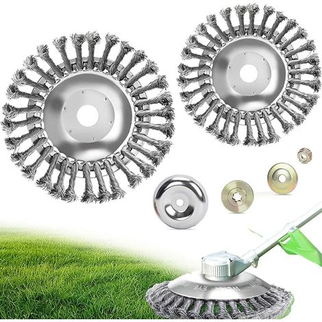 2 Pièces Brosse Metallique Debroussailleuse,Remplacement Tete Brosse Debroussailleuse,avec Accessoires,Brosse de Desherbage Diamètres 150 et 200 mm,Taille du Trou 25,4 mm (1/5)
