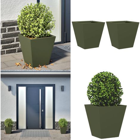 vidaXL Pflanzkübel 2 Stk. Olivgrün 30x30x30 Stahl (1/5)