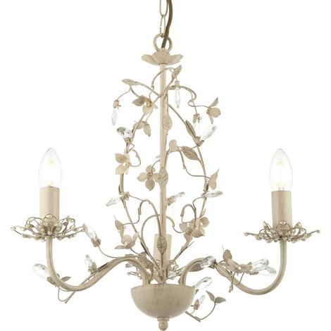 Endon Lullaby - 3 luci multibraccio soffitto pendente design floreale crema oro spazzolato, acrilico effetto perla, E14 (1/5)
