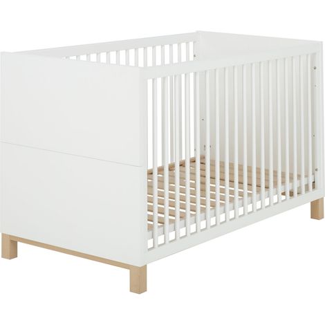 Lit évolutif bébé 70x140 cm – Sommier réglable en hêtre massif – Transformable en Little Bed – Barreaux en hêtre laqué blanc – Galipette