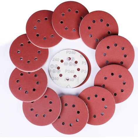 100 Pièces Rond Disques Abrasifs à Grain 240, 125 mm Disque de Ponçage à 8 Trous de Différentes Tailles Papier Poncer pour Ponceuse Excentrique