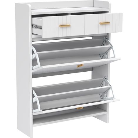 Zapatero estrecho con puertas abatibles y 2 cajones, blanco, 75 x 24 x 108,5 cm (1/5)