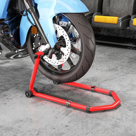 Heavy-Duty Motorcycle Stand for Front and Rear with Adjustable Pin and Forks,Supports 390 kg,Easy Assembly,Red Finish
