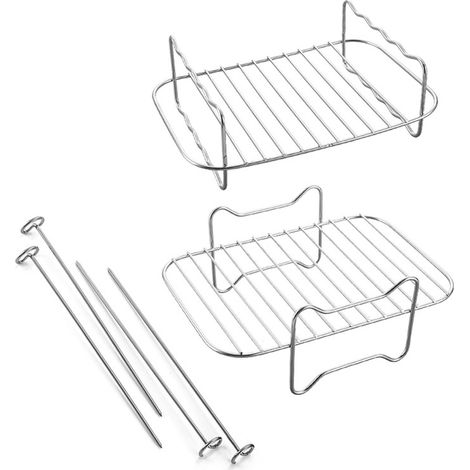 Grille friteuse air 2 niveaux avec brochettes, support inox cuisson (1/5)