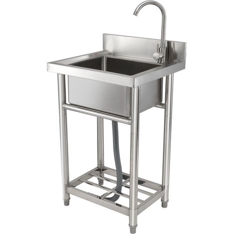 Évier utilitaire en acier inoxydable 40,6 x 33 x 22,1 cm avec robinet et pieds, idéal pour garage, restaurant et cuisine, certifié NSF (1/5)
