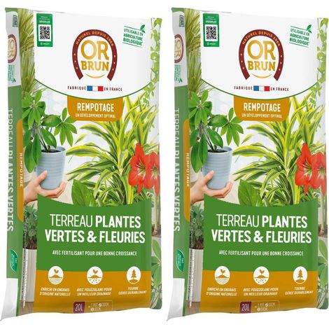 Lot de 2 Terreaux Or Brun 20L - Substrat pour Plantes Vertes & Fleuries
