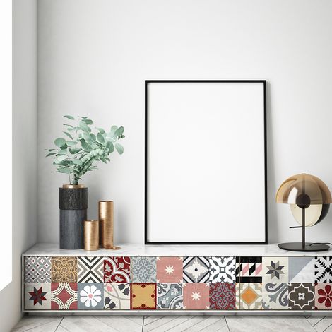 Stickers adhésif décoration Meuble - 24 STICKERS CARREAUX DE CIMENT MEUBLE AUTHENTIQUES RAFINEA - 24stickers10x10cm (1/5)