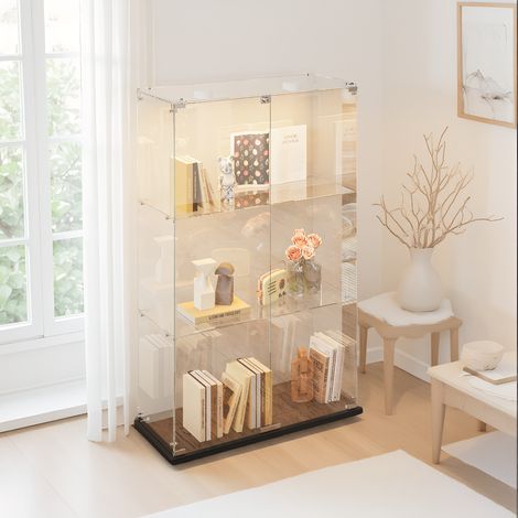 Verre vitrines avec Éclairage tactile, Vitrine en verre avec 2 porte et 3 étagères, moderne Verre vitrines, pour chambre, salon et salle à manger, 78 x 35 x 123 cm, Noir (1/5)