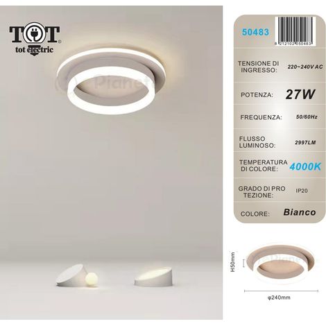 Plafoniera led 27w tonda bianco design moderno lampadario da soffitto cerchio luce fredda naturale  Naturale