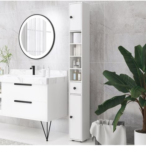 Mobile bagno stretto con cassetto e 4 ripiani aperti 20 x 20 x 180 cm bianco OKWISH (1/5)